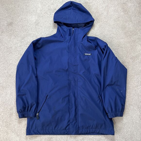 Patagonia Mountain Parka Jacket Kids Large 12 Blue Hooded Zip In Fleece Ski Snow